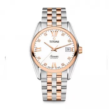 TITONI relógio automático homem 83909SRG-063 38,5mm PVD ouro rosa aço inoxidável mostrador prateado bracelete de pele castanha