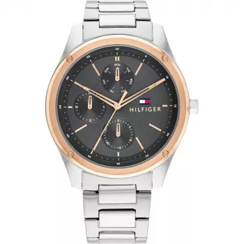 Tommy Hilfiger Relógio analógico de quartzo homem 1710541 44mm caixa de aço inoxidável bracelete de pele castanha mostrador azul