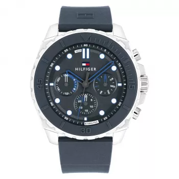Relógio de quartzo analógico Tommy Hilfiger para homem 1710687 48 mm aço inoxidável mostrador azul
