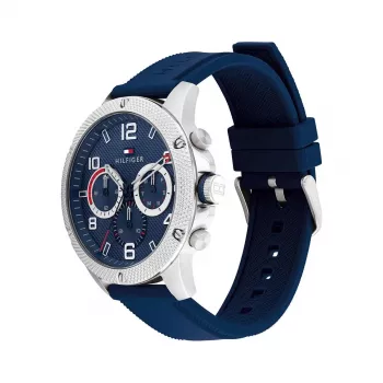 Relógio de quartzo analógico para homem Tommy Hilfiger 1792027 44mm mostrador azul aço inoxidável prateado