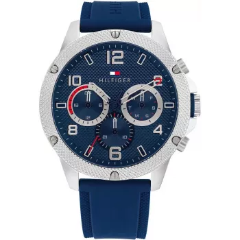 Relógio de quartzo analógico para homem Tommy Hilfiger 1792027 44mm mostrador azul aço inoxidável prateado
