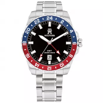 Relógio de quartzo analógico de homem Tommy Hilfiger 1792131 42mm mostrador azul pele castanha