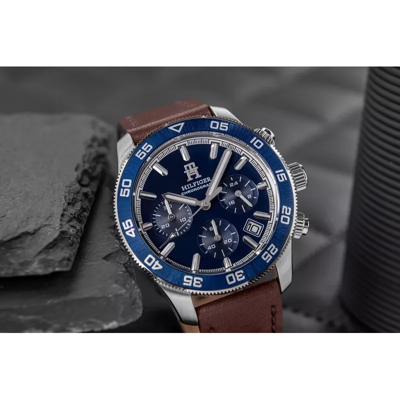 Relógio de quartzo de homem Tommy Hilfiger Damon 1792163 41mm aço inoxidável mostrador azul