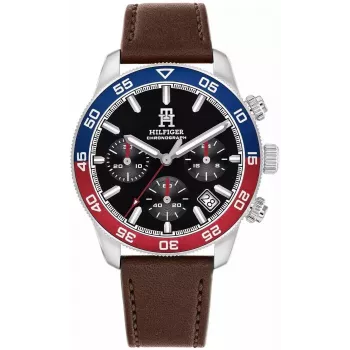 Relógio de quartzo de homem Tommy Hilfiger Damon 1792166 40mm mostrador azul pele castanha