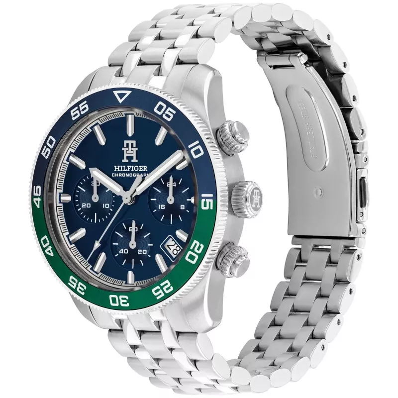 Relógio de quartzo de homem Tommy Hilfiger Damon 1792185 41mm mostrador azul aço inoxidável