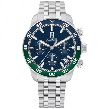 Relógio de quartzo de homem Tommy Hilfiger Damon 1792185 41mm mostrador azul aço inoxidável