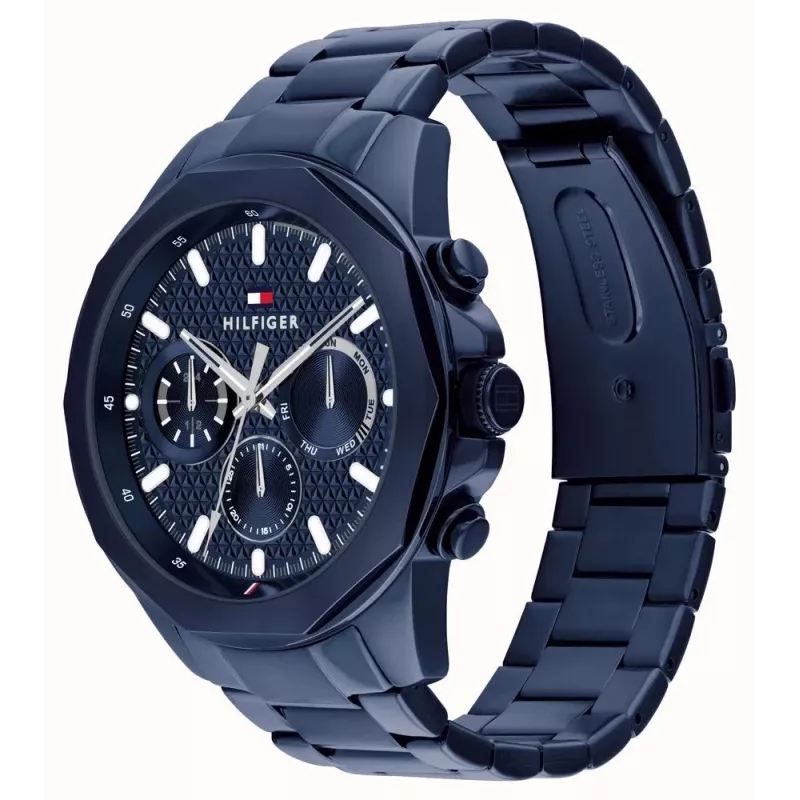 Relógio de quartzo de homem Tommy Hilfiger Decker 1710652 46mm mostrador azul aço inoxidável