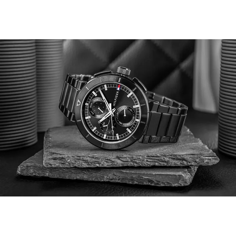Tommy Hilfiger Relógio de quartzo homem Decker 44mm aço inoxidável mostrador azul pele castanha