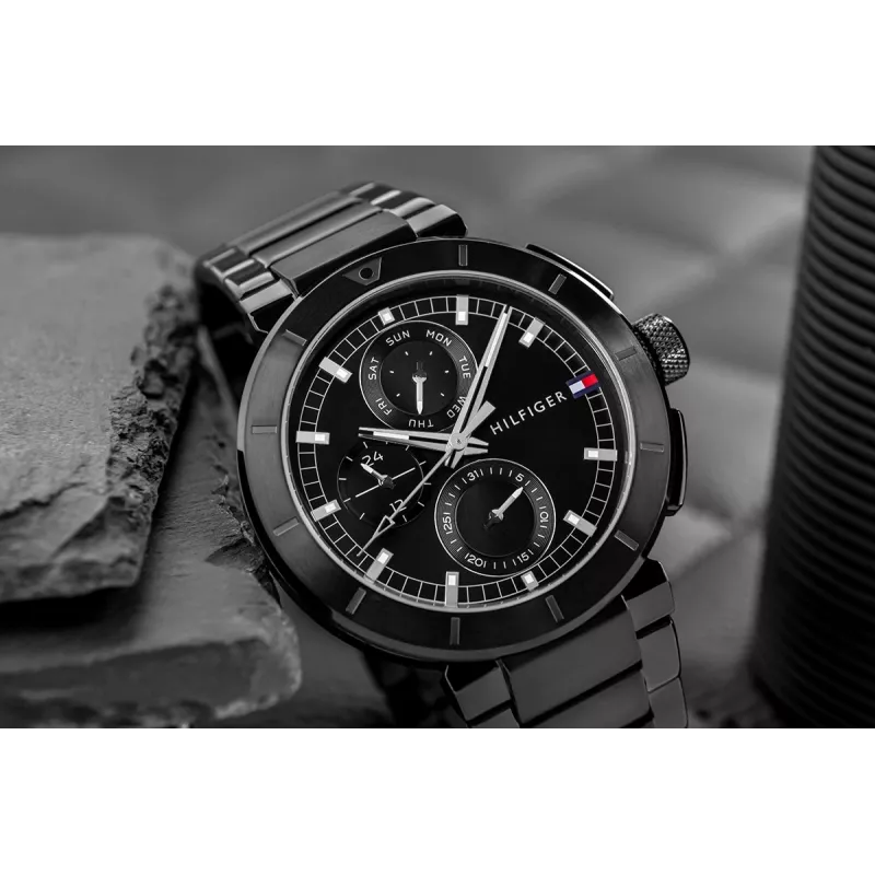 Tommy Hilfiger Relógio de quartzo homem Decker 44mm aço inoxidável mostrador azul pele castanha