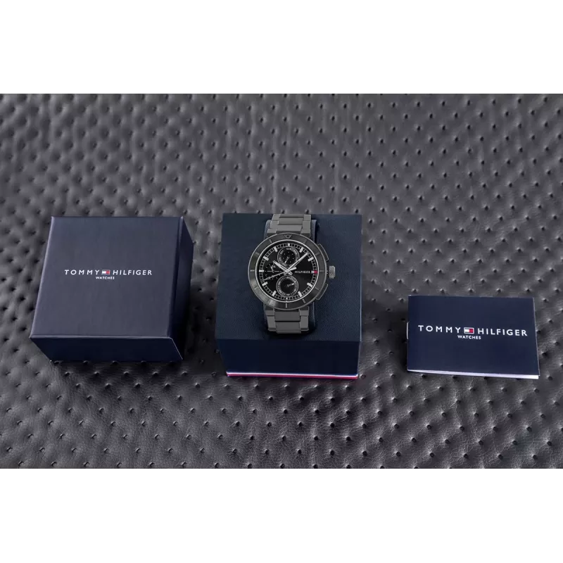 Tommy Hilfiger Relógio de quartzo homem Decker 44mm aço inoxidável mostrador azul pele castanha