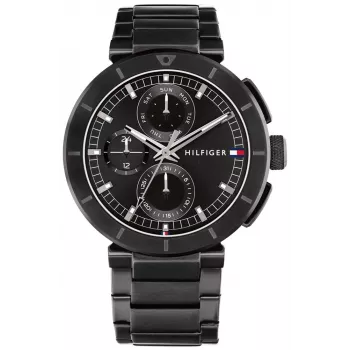 Tommy Hilfiger Relógio de quartzo homem Decker 44mm aço inoxidável mostrador azul pele castanha