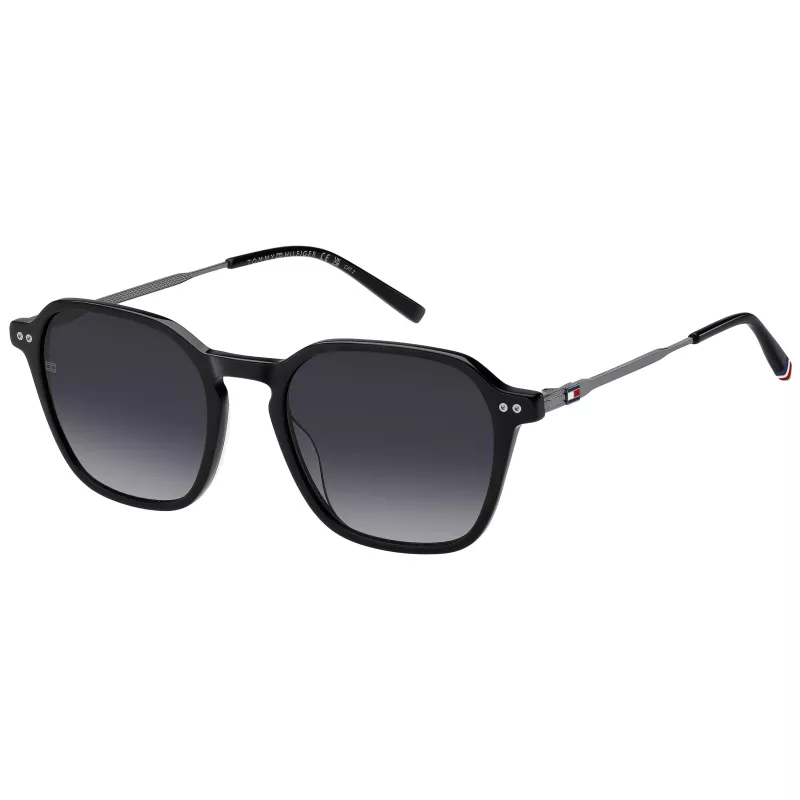 Óculos de sol de homem TOMMY HILFIGER TH-2132-S-807 retangulares aro completo preto plástico lentes de policarbonato cinzentas 53/20/145 mm