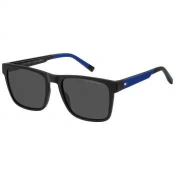 Óculos de sol retangulares de homem TOMMY HILFIGER TH-2144-S-D51 - armação em acetato preta, lentes em policarbonato cinzentas 55/19/145 mm