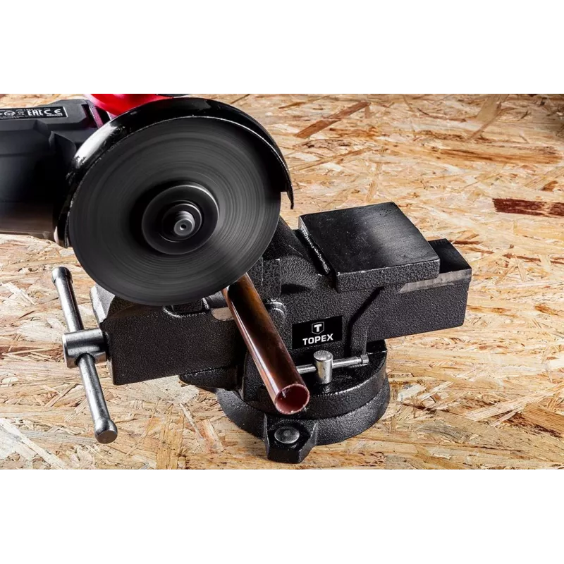 TOPEX torno de bancada orientável para serralheiro 125 mm com base rotativa 360° e bigorna