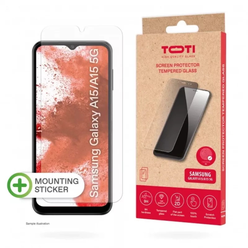 TOTI Vidro temperado 2D Protetor de ecrã para Samsung Galaxy A15/A15 5G, transparente