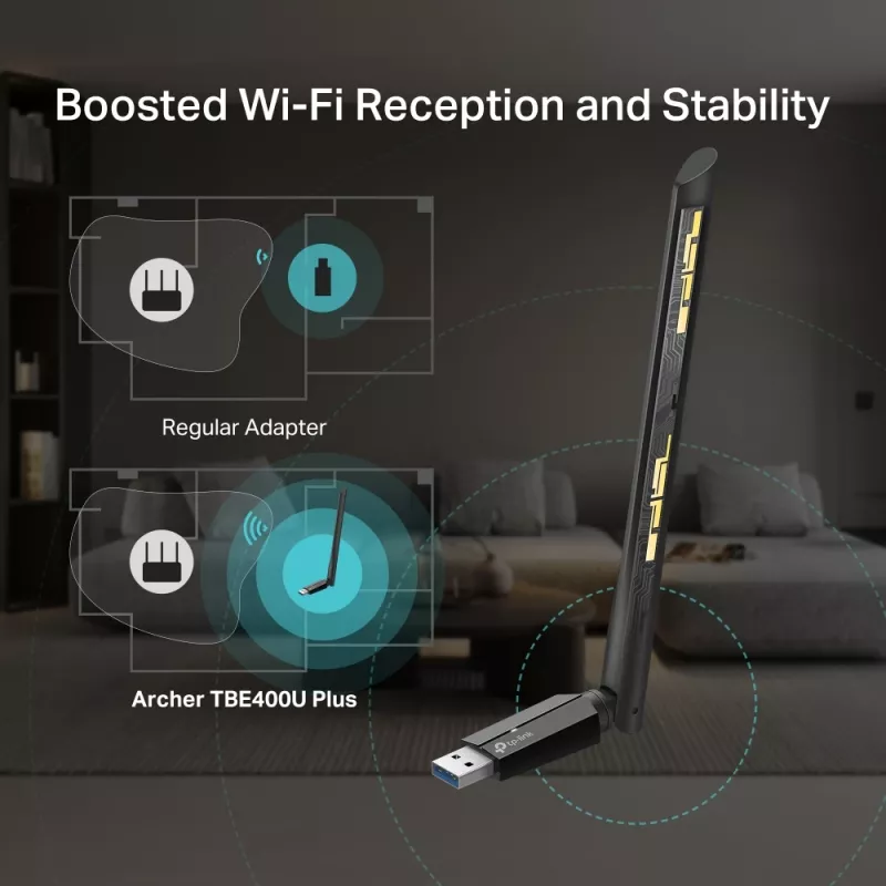 Adaptador USB sem fios TP-LINK Archer TBE400U Plus BE6500 Tri-Band Wi-Fi 7 High Gain