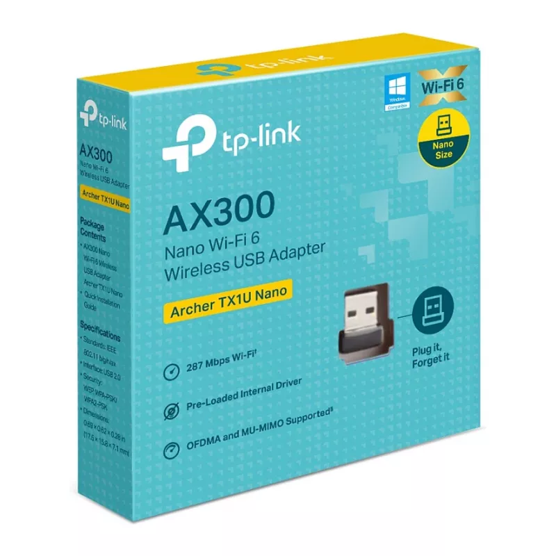 TP-Link Archer TX1U Nano AX300 Adaptador USB Wi-Fi 6 com Antenas Internas, USB 2.0