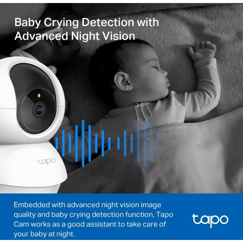 Câmara de segurança Wi-Fi para casa TP-Link Tapo C200C com rotação e inclinação, 2 MP 1080p Full HD, 360° horizontal / 114° vertical, áudio bidirecional, visão noturna até 12 m, microSD até 512 GB, branca