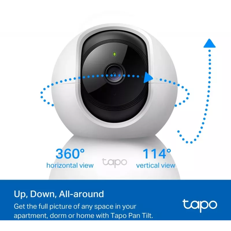 Câmara de segurança Wi-Fi para casa TP-Link Tapo C200C com rotação e inclinação, 2 MP 1080p Full HD, 360° horizontal / 114° vertical, áudio bidirecional, visão noturna até 12 m, microSD até 512 GB, branca