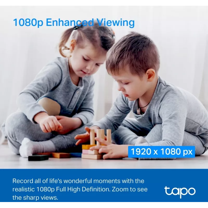 Câmara de segurança Wi-Fi para casa TP-Link Tapo C200C com rotação e inclinação, 2 MP 1080p Full HD, 360° horizontal / 114° vertical, áudio bidirecional, visão noturna até 12 m, microSD até 512 GB, branca