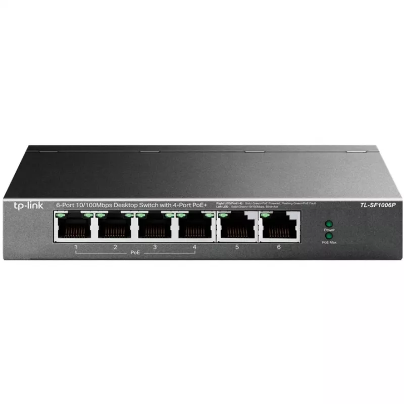 Switch de secretária TP-LINK TL-SF1006P 6 portas 10/100 Mbps com 4 portas PoE+ (67W)