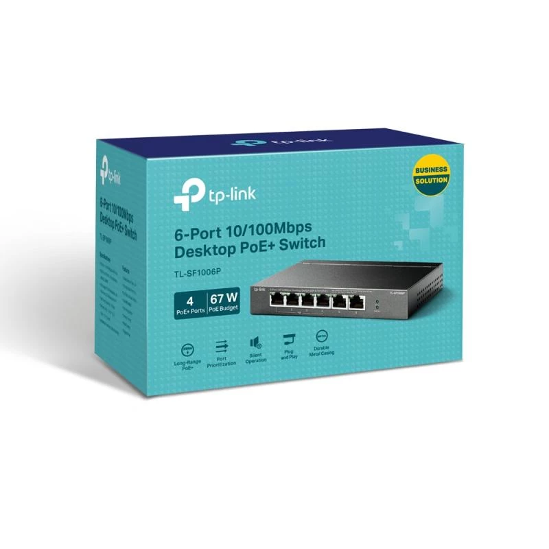 Switch de secretária TP-LINK TL-SF1006P 6 portas 10/100 Mbps com 4 portas PoE+ (67W)