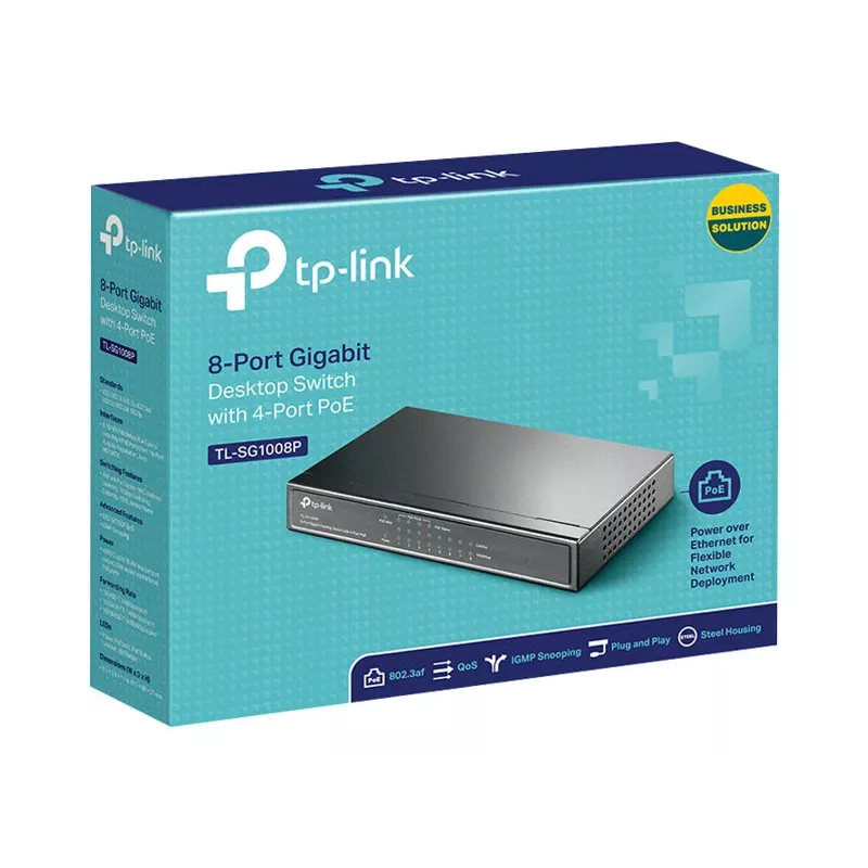 TP-Link TL-SG1008P switch PoE+ Gigabit de secretária 8 portas, 4 portas PoE, orçamento de 64W, metal TL-SG1008P(UN)