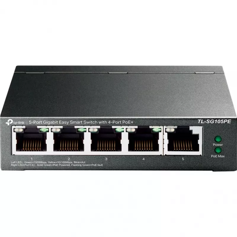 Switch Gigabit Easy Smart TP-Link TL-SG105PE com 4 portas PoE+