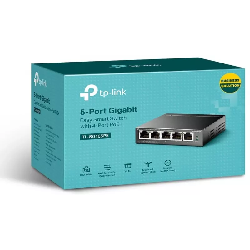 Switch Gigabit Easy Smart TP-Link TL-SG105PE com 4 portas PoE+