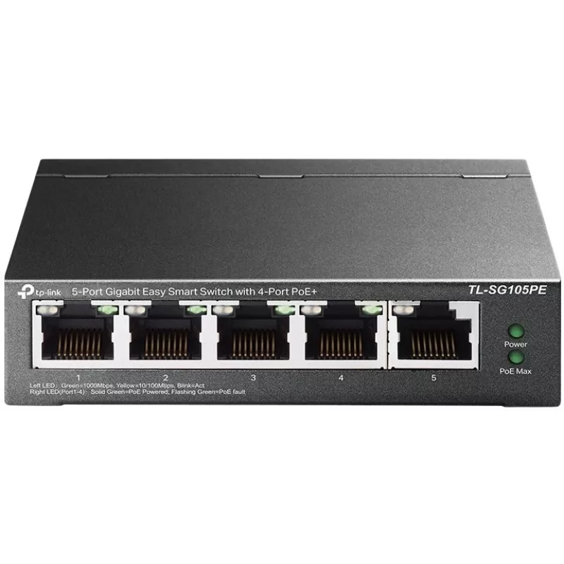 Switch Gigabit Easy Smart TP-Link TL-SG105PE com 4 portas PoE+