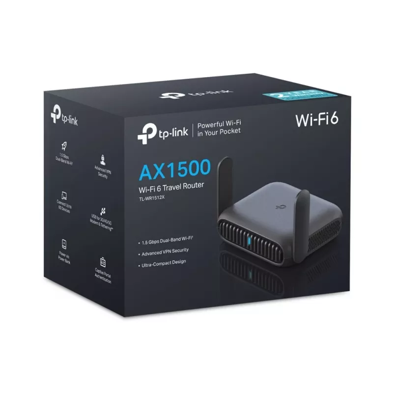 Router de viagem TP-Link TL-WR1512X Roam 6 AX1500 Wi-Fi 6 Dual-Band Gigabit