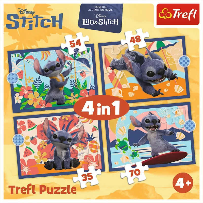 TREFL PUZZLE Puzzle 4 em 1 – Férias havaianas – Disney Stitch Trefl 34666