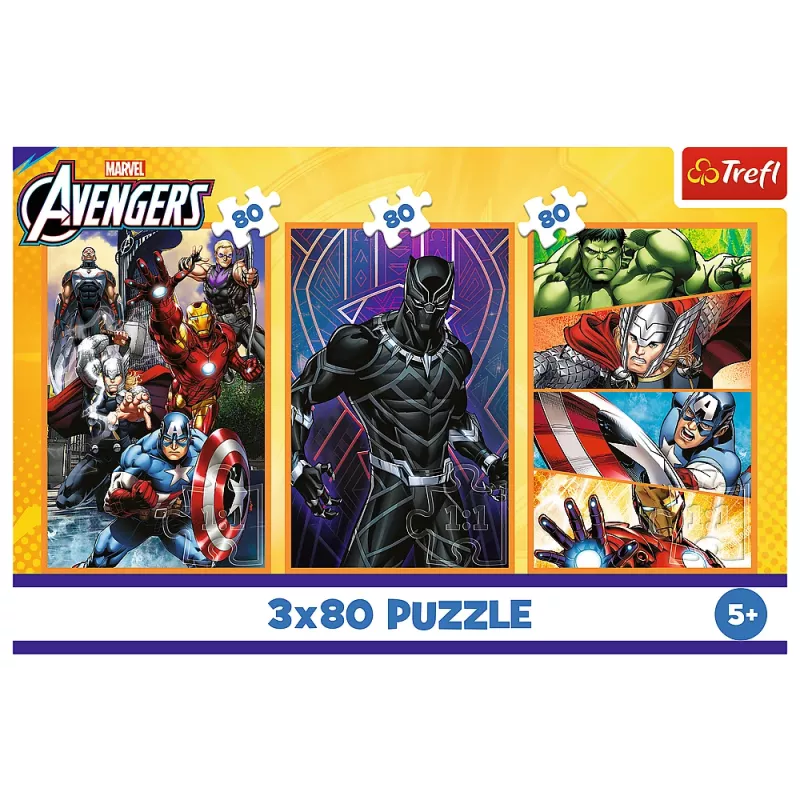 Puzzle TREFL - 3x80 - Dias cheios de ação - Disney Marvel The Avengers Trefl 34883