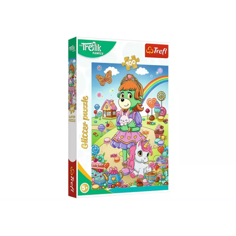 TREFL PUZZLE Puzzle com brilho Treflik Family 100 unid. Glitter Trefliki Trefl 14833