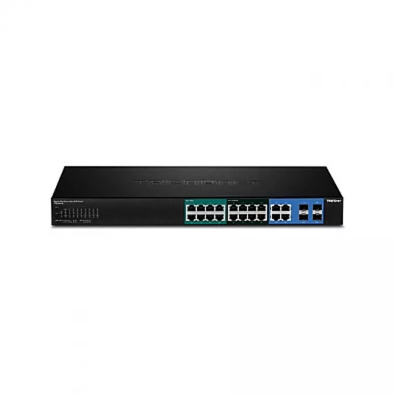 TRENDnet TPE-204US switch Gigabit Web Smart UPoE 20 portas, orçamento PoE 370W, 8 portas UPoE, montagem em rack 19 polegadas
