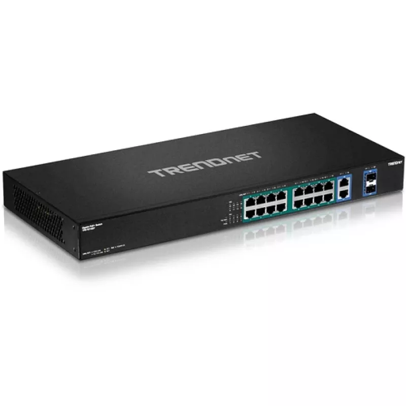 TRENDnet TPE-TG182F switch Gigabit High Power PoE+ 18 portas, 16 portas PoE+, orçamento 240W, 2 uplinks, montagem em rack