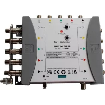 Multiswitch TRIAX TMST 5x1 TAP com atenuação de derivação de 4 dB, 5 entradas de satélite, entrada terrestre, 4 saídas de participante 318642