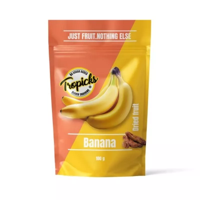 Tropicks Banana seca 100 g – Chips de banana crocantes doces com óleo de coco e mel
