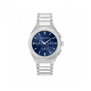Relógio de quartzo de homem Trussardi T-Light R2453156004 44mm mostrador azul bracelete milanesa prateada