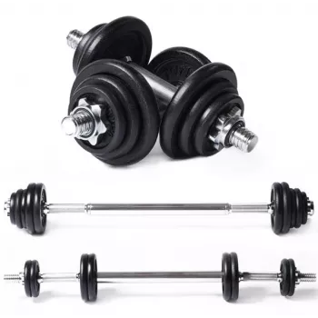 Conjunto de barra longa/halteres Tunturi 20 kg ferro fundido com barras spinlock