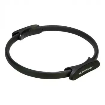 Tunturi anel de Pilates preto - anel de fitness flexível em fibra de vidro com pegas em espuma EVA para tronco, coxas, braços, peito, glúteos - 38 cm de diâmetro, resistência média, leve e portátil para Pilates, ioga, treino de força