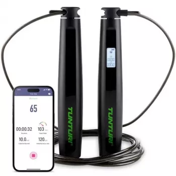 Tunturi corda de saltar inteligente com ecrã LCD e conectividade de app, ajustável 2,95 m, preto