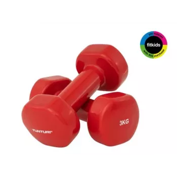Tunturi Halteres de vinil 3,0 kg x 2 vermelho – Conjunto de halteres de peso fixo para treino em casa