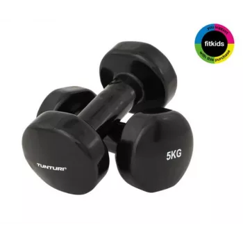 Tunturi halteres de vinil 5,0 kg (conjunto de 2) preto - núcleo de ferro fundido, punho ergonómico antiderrapante