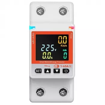 Medidor de energia inteligente TUYA 2P+N 63A Wi-Fi | Monitor de energia monofásico para calha DIN com controlo por app