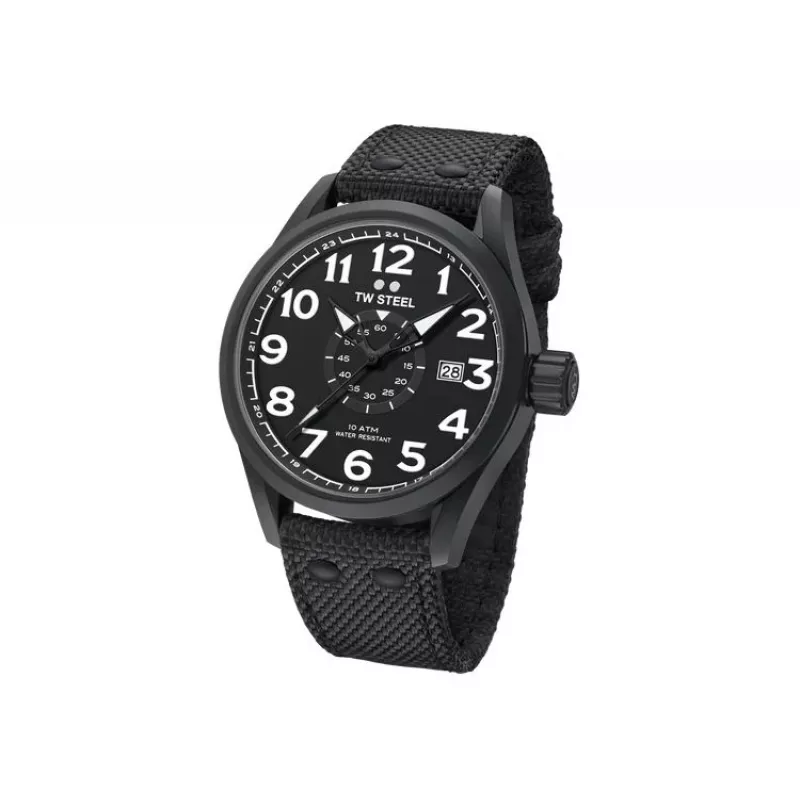 Relógio de quartzo para homem TW STEEL VS41-Volante 45mm mostrador preto bracelete de pele