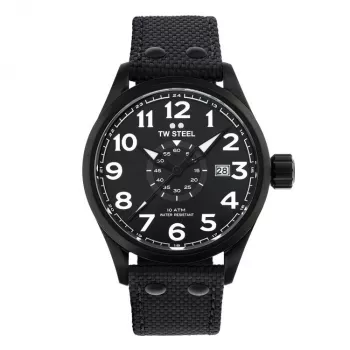 Relógio de quartzo para homem TW STEEL VS41-Volante 45mm mostrador preto bracelete de pele