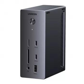 UGREEN Estação de acoplamento USB-C 14 em 1 com DisplayPort duplo, HDMI, 100W PD, Gigabit Ethernet, leitor de cartões SD/TF e áudio de 3,5 mm