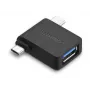 UGREEN Adaptador 2 em 1 Micro USB Macho + USB Type C Macho para USB 3.0 Fêmea Preto