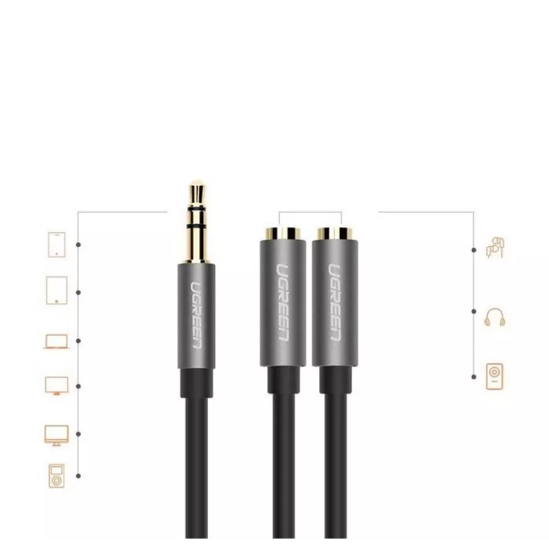 UGREEN Cabo divisor de áudio estéreo Aux 3,5mm com trança 20cm preto